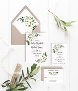 Greenery and White Floral Wedding Invitation Suite Digital Download