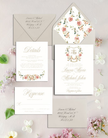 Elegant Wedding Invitation with Floral and Monogram