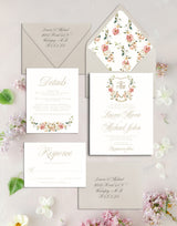 Romantic, Elegant Luxury Wedding Invitation Suite with Floral Monogram