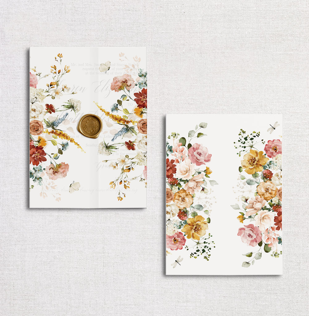 Summer Wildflower Floral Vellum Invitation Wrap Jacket for 5 x 7